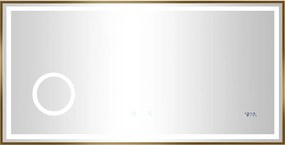 Prostokątne podświetlane lustro łazienkowe z zegarem cyfrowym - Złote - 120 x 60 cm - AITANA