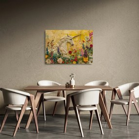 Obraz na szkle - Jednorożec z kwiatami (70x50 cm)