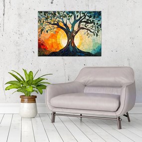 Obraz na szkle – Mozaika – słońce i drzewo I. (70x50 cm)