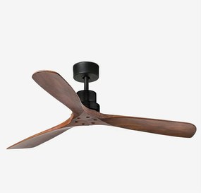 Faro Barcelona - Lantau L Czarny/drewniany wentylator sufitowy - cichy silnik prądu stałego, brak światła, pilot zdalnego sterowania, 6 prędkości