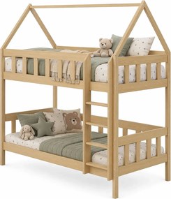 Drewniane łóżko piętrowe domek do dziecięcej sypialni, sosna K3-N20