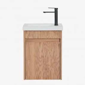 Zestaw Wiszących Mebli Łazienkowych Zintegrowany Z Umywalką Narek Popielaty Brąz & Bezlusterkowiec & Czarny ↑20 - Sklum