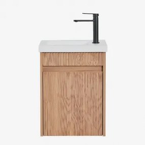 Zestaw Wiszących Mebli Łazienkowych Zintegrowany Z Umywalką Narek Popielaty Brąz & Bezlusterkowiec & Czarny Matowy - Sklum