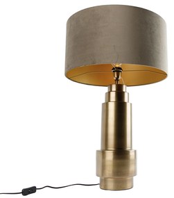 Lampa stołowa brązowy aksamitny klosz taupe ze złotem 50 cm - Bruut ArtDeco Oswietlenie wewnetrzne