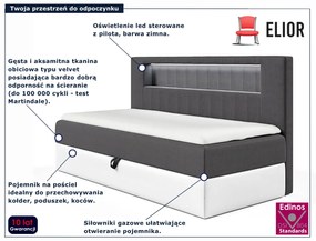 Ciemnoszare łózko kontynentalne z oświetleniem LED 3 rozmiary A4-H44