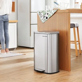 Kosz na śmieci TIDY z wolnym zamykaniem, 50 l, srebrny SongmicsHome