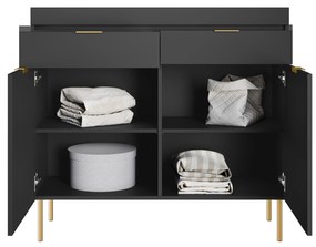 Komoda dwudrzwiowa Sentia 105 z dwoma szufladami - czarny / złoty
