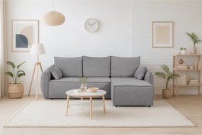 Nowoczesny narożnik prawostronny SELLMA w tkaninie RAVEN 7 szarej