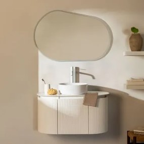 Zestaw Mebli Łazienkowych Z Drewna Carsone Biała & Bez Jednostki Pomocniczej & Okrągły Ceramiczny Biały Ø40 Cm - Sklum