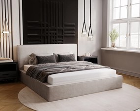 Emporius Amare łóżko dwuosobowe z pojemnikiem - łózko tapicerowane 160x200 w nowoczesnym stylu - tkanina velvet, jasny szary (Komodo 20)