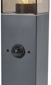Zewnetrzna Lampa zewnętrzna ciemnoszara z przydymionym szkłem 45 cm IP44 z gniazdem i czujnikiem ruchu - Malios Nowoczesny Oswietlenie zewnetrzne