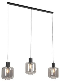 Designerska lampa wisząca czarna z przydymionym szkłem 3-światłowa 161,5 cm - Qara