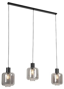 Designerska lampa wisząca czarna szkło przydymione 3-źródła światła 120cm - QaraDesignerski Oswietlenie wewnetrzne