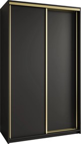 Szafa Przesuwna NISSE 120 cm Szafa Dwudrzwiowa z Szufladami Czarna / Złote Profile
