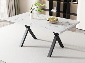 Stół jadalny prostokątny - nogi w kształcie X z kutego żelaza - Biały