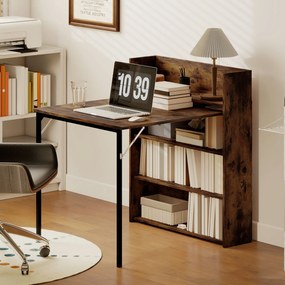 HOMCOM Składany stół z półką, design industrialny, oszczędzający miejsce, do małych pomieszczeń, 80x90x93cm, Rustikal-Braun