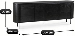 Czarna komoda na nóżkach z lamelami 200cm Z2-T86