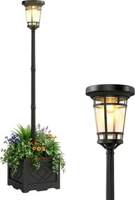 Outsunny Lampa Solarna Stojąca z Donicą 195 cm Zewnętrzna Latarnia Ogrodowa z 2 Poziomami Jasności Czujnik Światła IP44 | Aosom PL