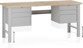 Stół warsztatowy z regulacją wysokości G7, blat bukowy, 2000 x 800 x 840-1040 mm, 2x kontener, 6x szuflada, szary