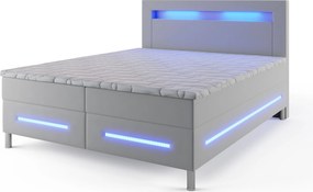 Masseno Łóżko kontynentalne BENZ 140x200 cm LED z pojemnikiem na pościel - Biały, MADRYT 920