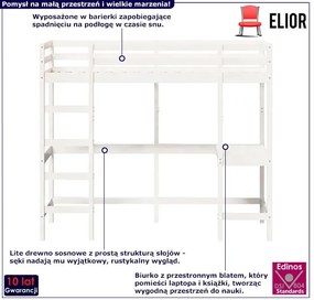 Białe sosnowe łóżko piętrowe z biurkiem 80x200 - Elba 4X