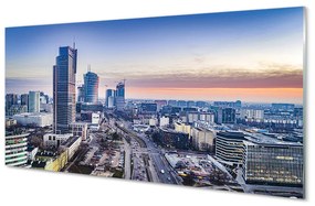 Panel Szklany Warszawa Panorama wieżowce wschód słońca