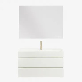 Zestaw Wiszących Mebli Łazienkowych Z Drewna I Forniru Jesionowego Zintegrowany Z Umywalką Ona Biała & Prostokątny - Sklum