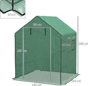 Outsunny Folia do szklarni, pokrywa zastępcza, wodoszczelna, z oknami i drzwiami na rolce,  140 cm x 143 cm x 190 cm, Drzwi Rolowane, Zielony | Aosom PL