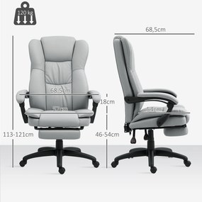 Vinsetto Obrotowy fotel biurowy z podnóżkiem, funkcją masażu, obszyty skórą ekologiczną, 68,5x68,5x113-121cm