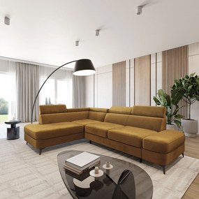 Masseno Narożnik AVISE z funkcją spania i pojemnikiem na pościel Narozniki L, Rozkładana sofa - Żółty, MONOLITH 48