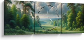 Obraz - Zielony krajobraz (z zegarem) (90x30 cm)