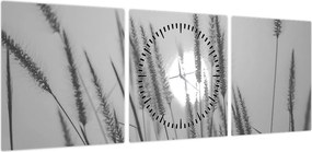 Obraz - Łąka o zachodzie słońca (z zegarem) (90x30 cm)