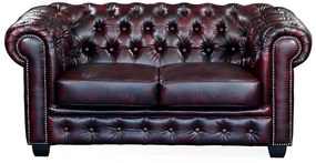 Kanapa 2-osobowa chesterfield BRENTON 100% skóry bawolej - Kolor: cherry