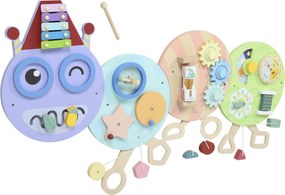 AIYAPLAY Zabawka ścienna 7-w-1, ksylofon, zębatki, design gąsienicy, MDF, 108 cm, kolorowy