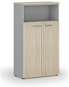 Szafa biurowa kombinowana PRIMO GRAY, drzwi na 3 poziomach, 800 x 420 x 1434 mm, szary/dąb naturalny