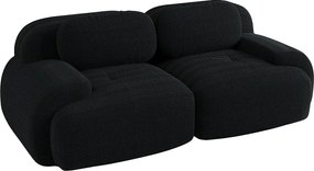 Sofa 2-osobowa z poduszkami - Prosta sofa z zaokrąglonymi podłokietnikami i poduszkami dekoracyjnymi - czarny sztruks
