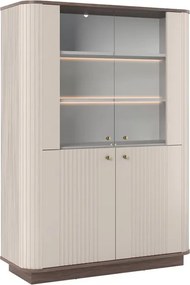 Witryna Vesper 103 cm czterodrzwiowa na cokole - kaszmir / orzech / złote uchwyty