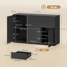 HOMCOM Sideboard Komoda, 2 szuflady, Push-Click, 117 cm x 36 cm x 74 cm, Czarny | Aosom PL