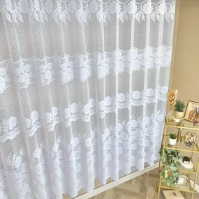 Firana żakardowa biała w kwiaty deszczyk Cztery Pasy - wys. 180 cm