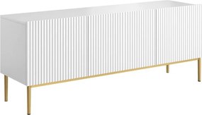 Szafka RTV Nicole 150 cm na metalowych nogach z szufladą - biały mat / złote nóżki