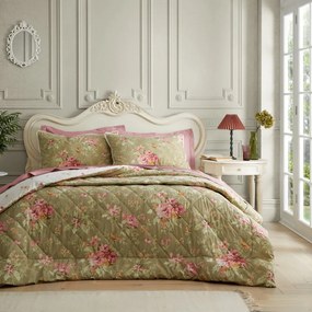 Zielona narzuta pikowana 200x200 cm Penelope Floral – Catherine Lansfield