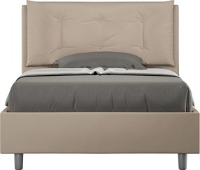 Łóżko wyposażone w stelaż z listwami tapicerowane 120x190 sztucznej skóry szaro-beżowy Annalisa Large