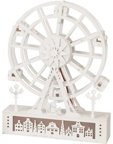 Świąteczne ruchome koło świecące Miasteczko, 26,5 x 5,5 x 20 cm, 4x LED, drewno