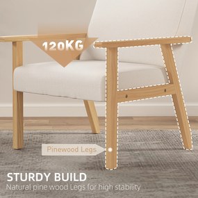 HOMCOM Fotel tapicerowany z podłokietnikami, krzesło do jadalni w wyglądzie lnu, rama z litego drewna, 64 x 70 x 72 cm, kremowy