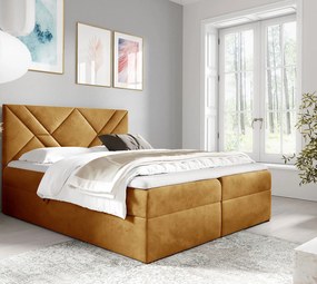 Musztardowe welurowe łóżko kontynentalne 5 rozmiarów - Velvaro