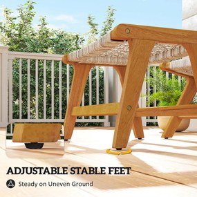 Outsunny Fotel ogrodowy z podnóżkiem 2-częściowy FSC Drewno akacjowe Fotel wypoczynkowy z siedziskiem rattanowym Styl boho Regulowane nóżki | Aosom PL