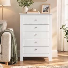 HOMCOM Komoda z 5 szufladami, mebel z łatwo wysuwającymi się prowadnicami do sypialni, 60 x 39,5 x 95,3 cm, Biały | Aosom PL