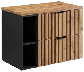 Szafka pod umywalkę wisząca ryflowana z wnękami - Naturalny jasny - szer. 80 cm - MADELA