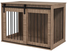 PawHut Klatka dla psa zamykana drewniana rustykalny design 98x58x67 cm orzech czarny | Aosom PL