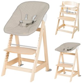 Beżowo-naturalne krzesełko do karmienia Born Up 2in1 Luxe – Roba